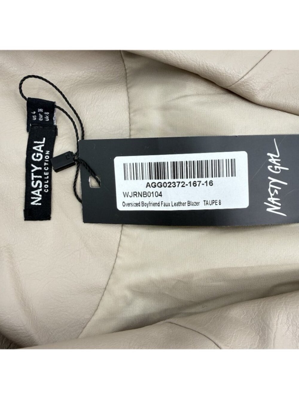 Nasty Gal Oversized Boyfriend Faux Leather Blazer US 4 UK 8 Taupe - Picture 6 of 8